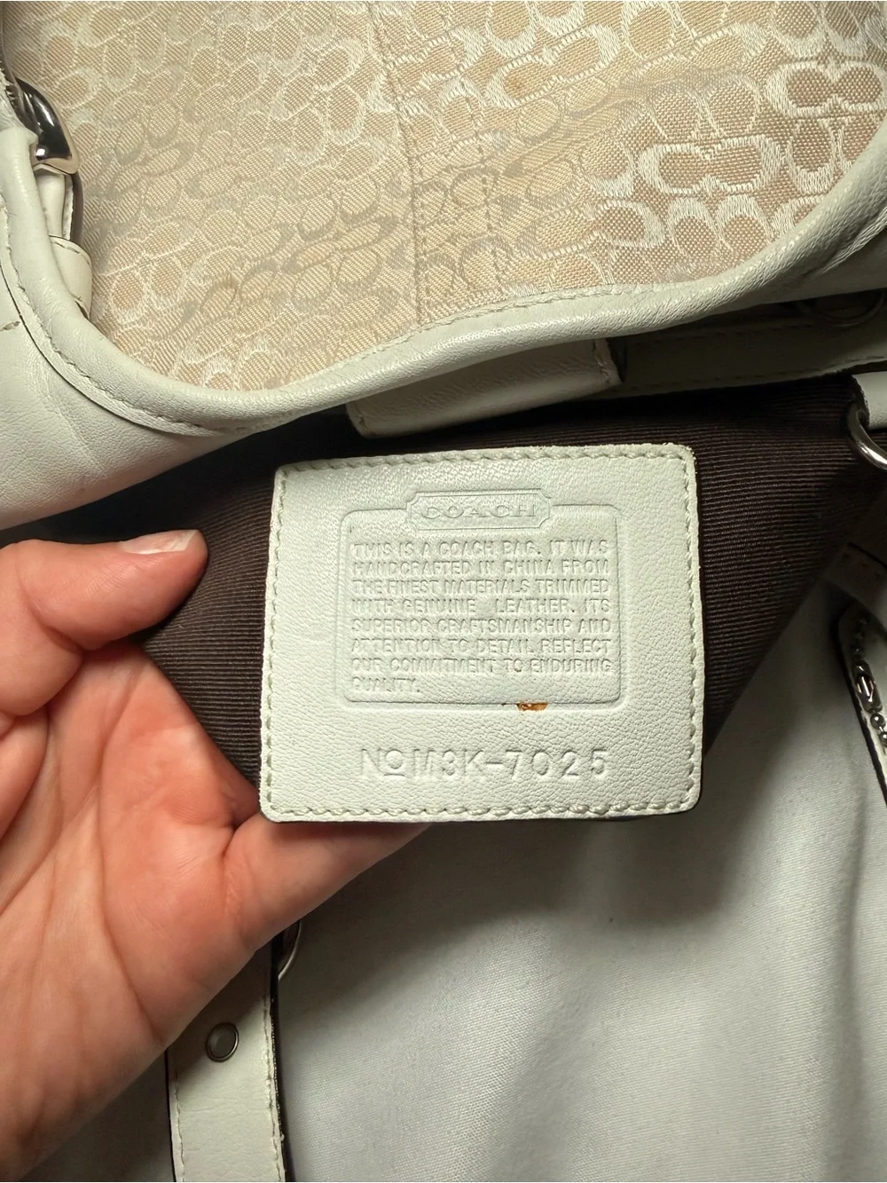 Coach Signature Shoulder Bag in Beige and White